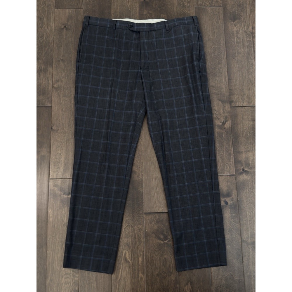 Brooks Brothers Regent Fit Men Wool Dark Grey Flat Front Plaid Dress Pants 41X31